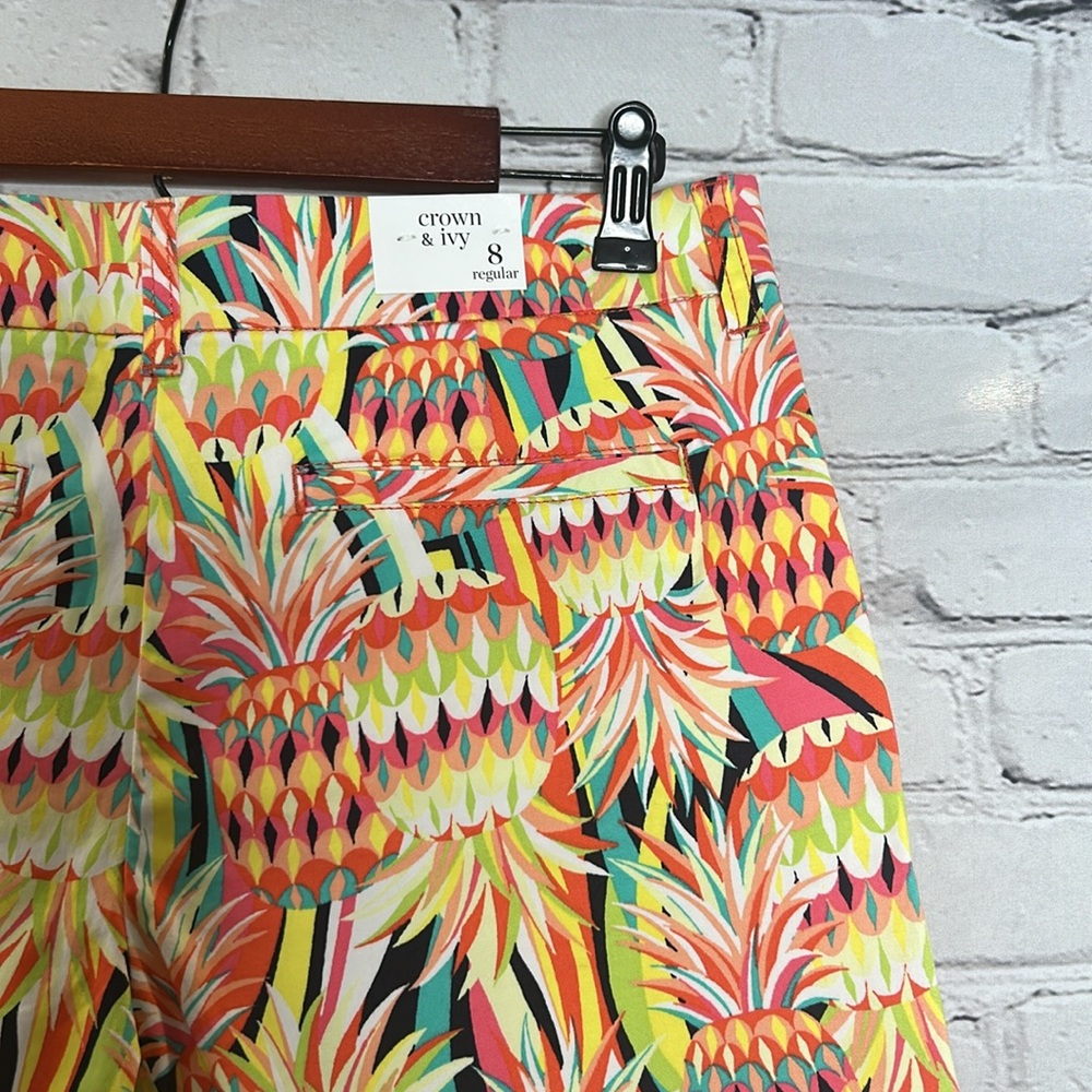 Crown & Ivy Yellow Green Pineapple Print Shorts Size Medium - Picture 12 of 14
